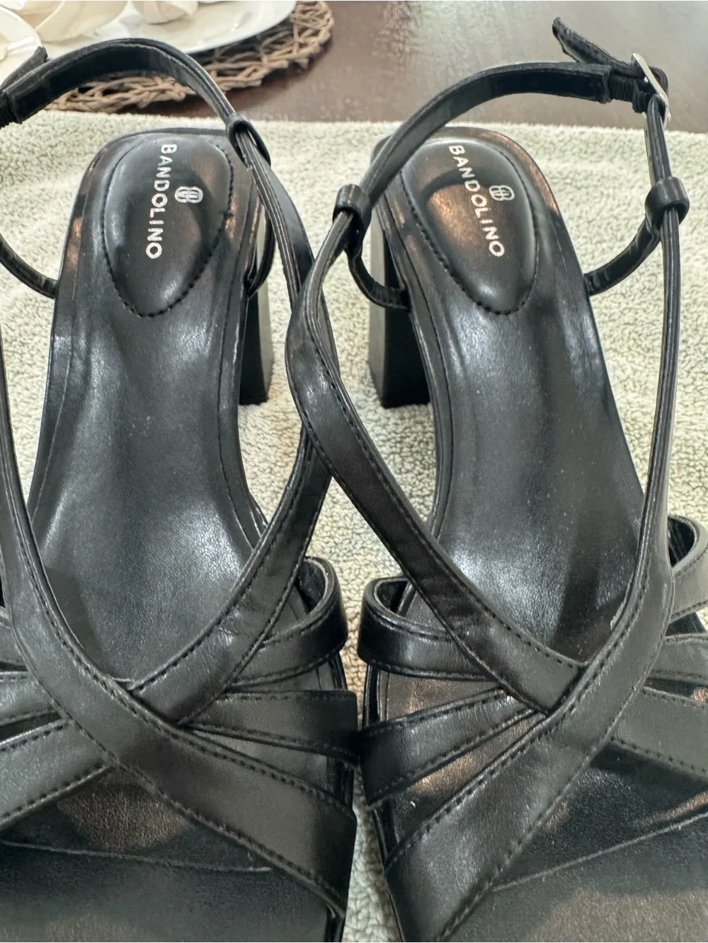 Bandolino Black Strappy Platform Block Heel Sandals - Women's size 9